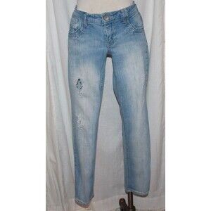 Junior's Rewind Distressed Light Blue Low-Rise Skinny Jeans Size 11